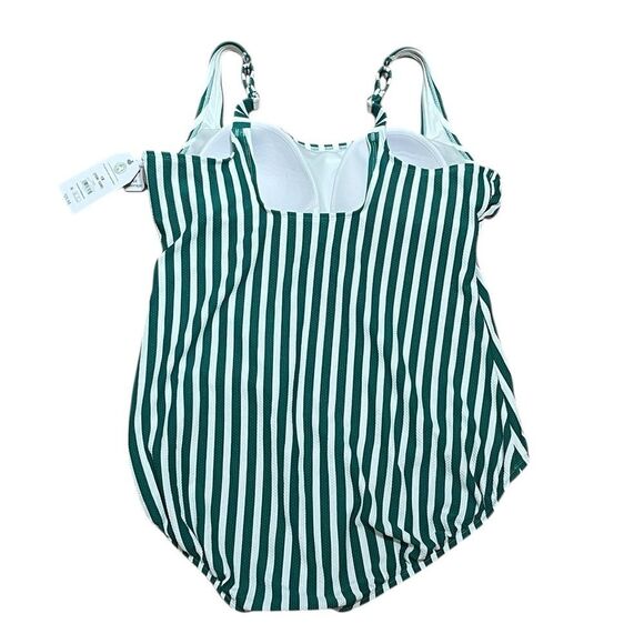 Time And Tru Striped Green And White One-Piece Swimsuit, Size 1X (16W-18W), NWT - Picture 5 of 9